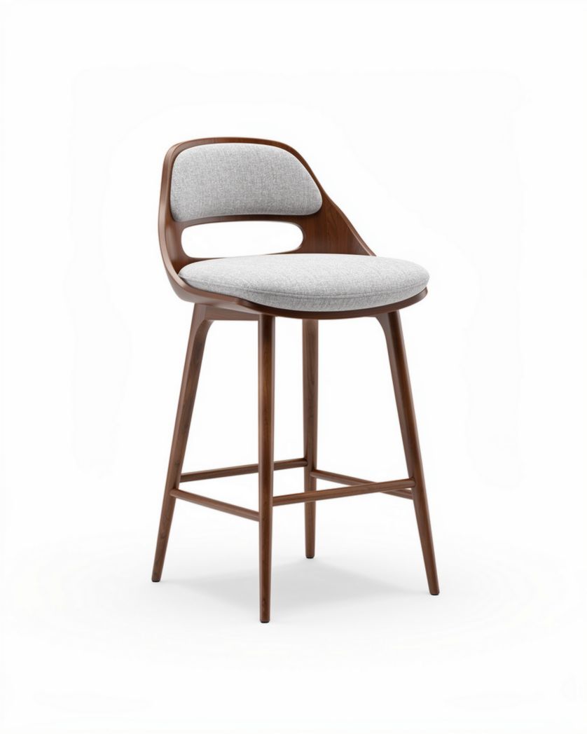 Tabouret de bar pour cuisine en bois et tissu - 45 x 45 x 100cm
